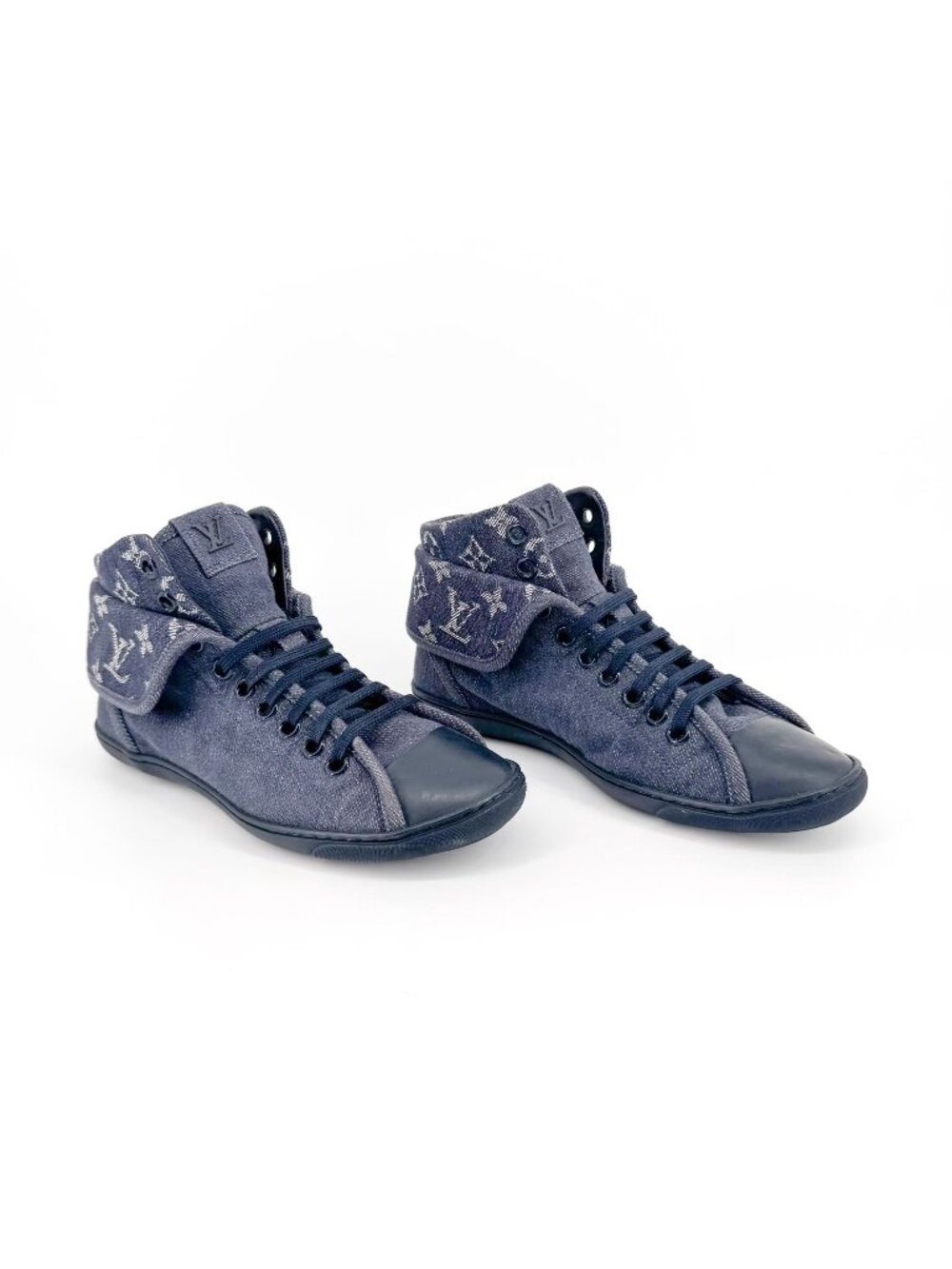 Louis Vuitton Brea LV Navy Blue Denim Mid-Top Sneakers Size 37 US 7 Women